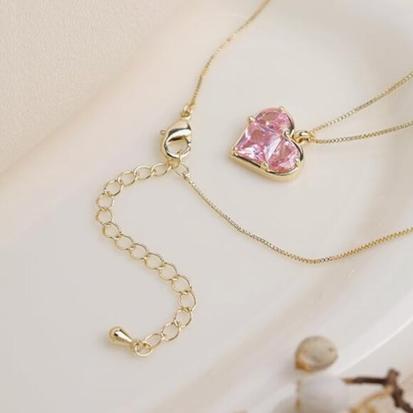 Pink Heart Rhinestone Necklace - Picture 3 of 5